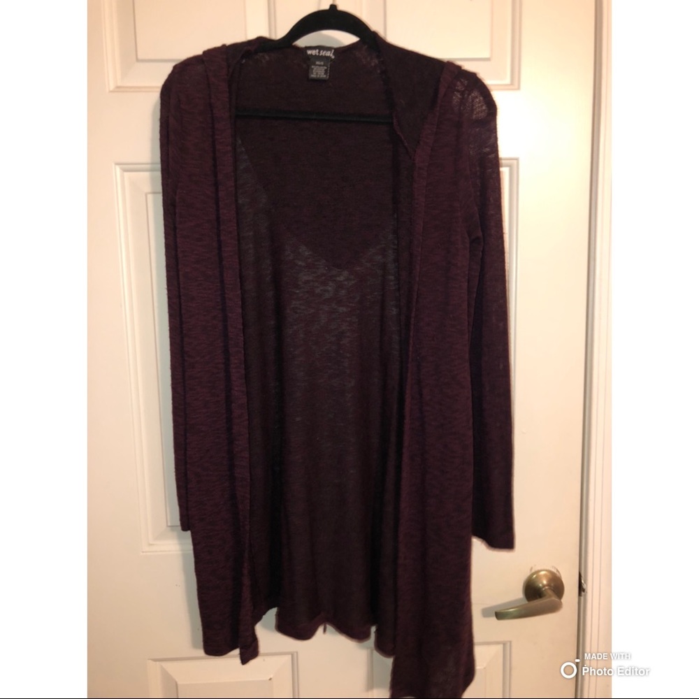 Maroon Hooded Cardigan Duster